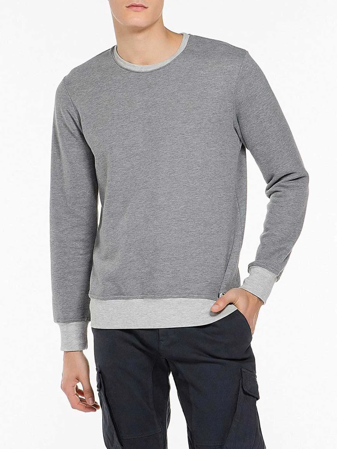 Color Block Crew Neck Sweatshirt Melange Grey