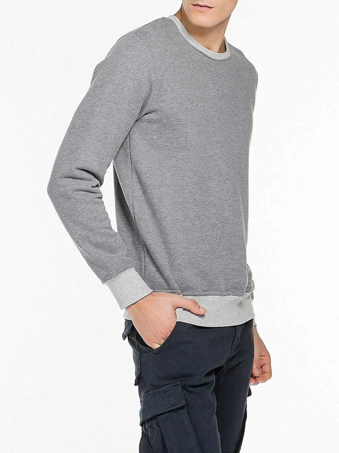 Color Block Crew Neck Sweatshirt Melange Grey