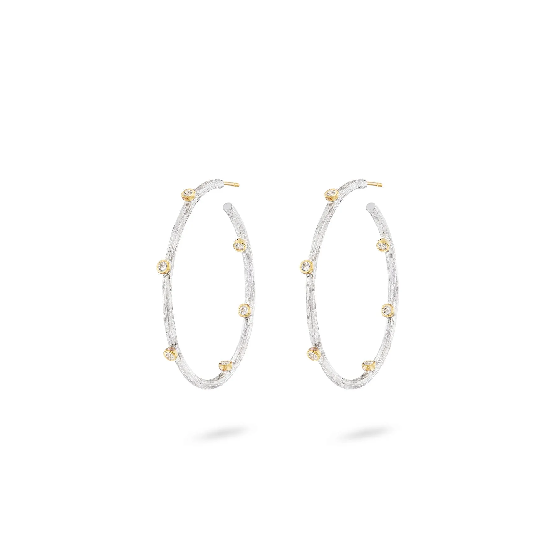 COMING AND GOING BEZEL LARGE HOOP EARRINGS