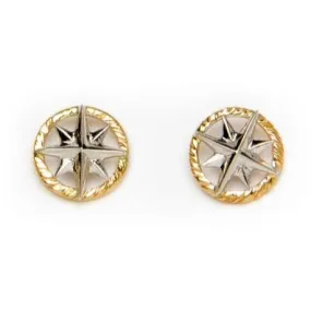 Compass Rose Petite 14K Two-Tone Gold Rope Rim Stud Earrings