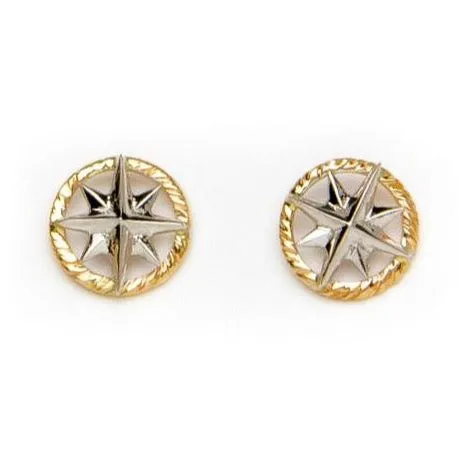 Compass Rose Petite 14K Two-Tone Gold Rope Rim Stud Earrings