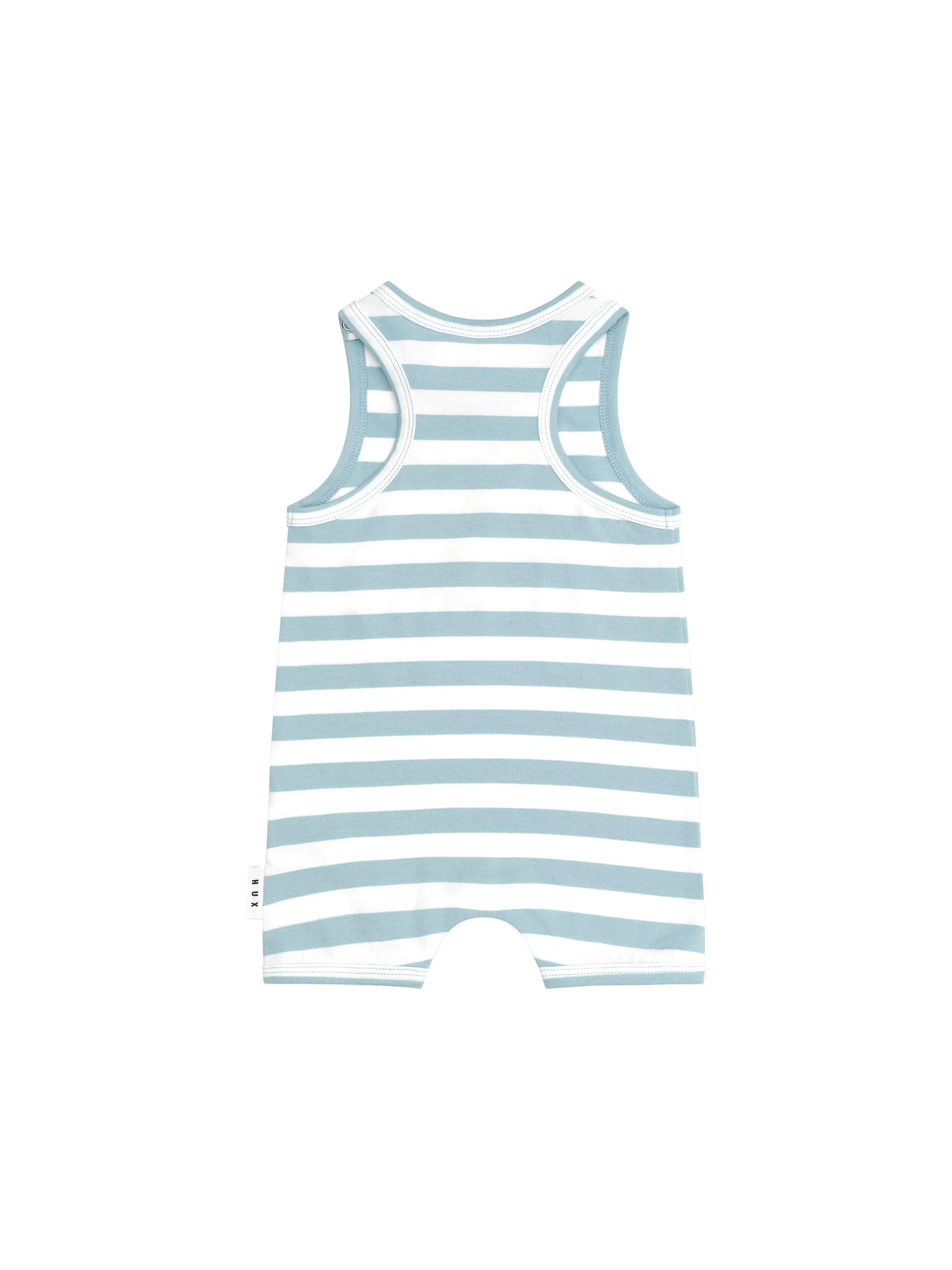 CONSTRUCTION DINO STRIPE SLEEVELESS ROMPER