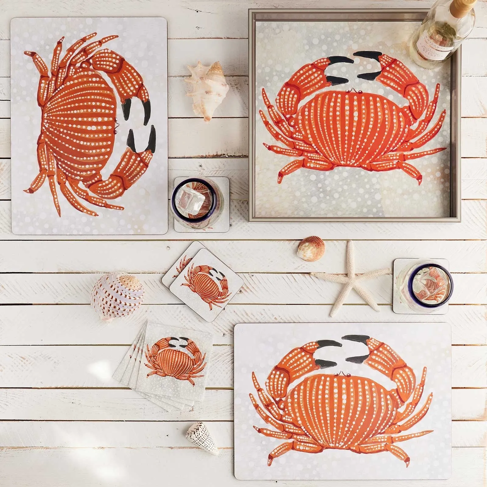 Crab Square Art Coasters - Set of 4