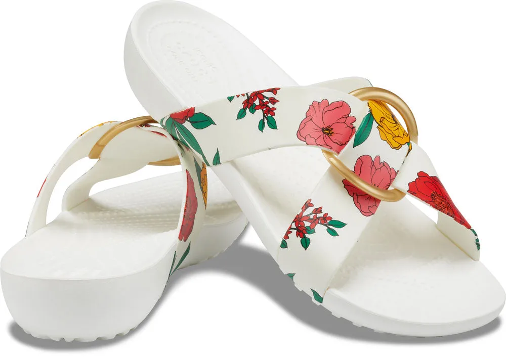 Crocs Serena Printed Cross Band Slide Floral White