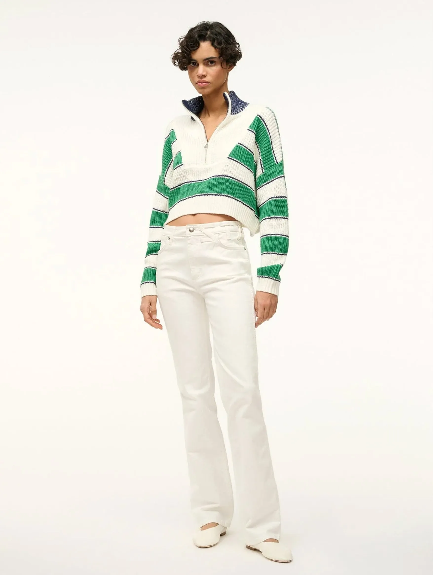 Cropped Hampton Sweater in Bungalow Stripe