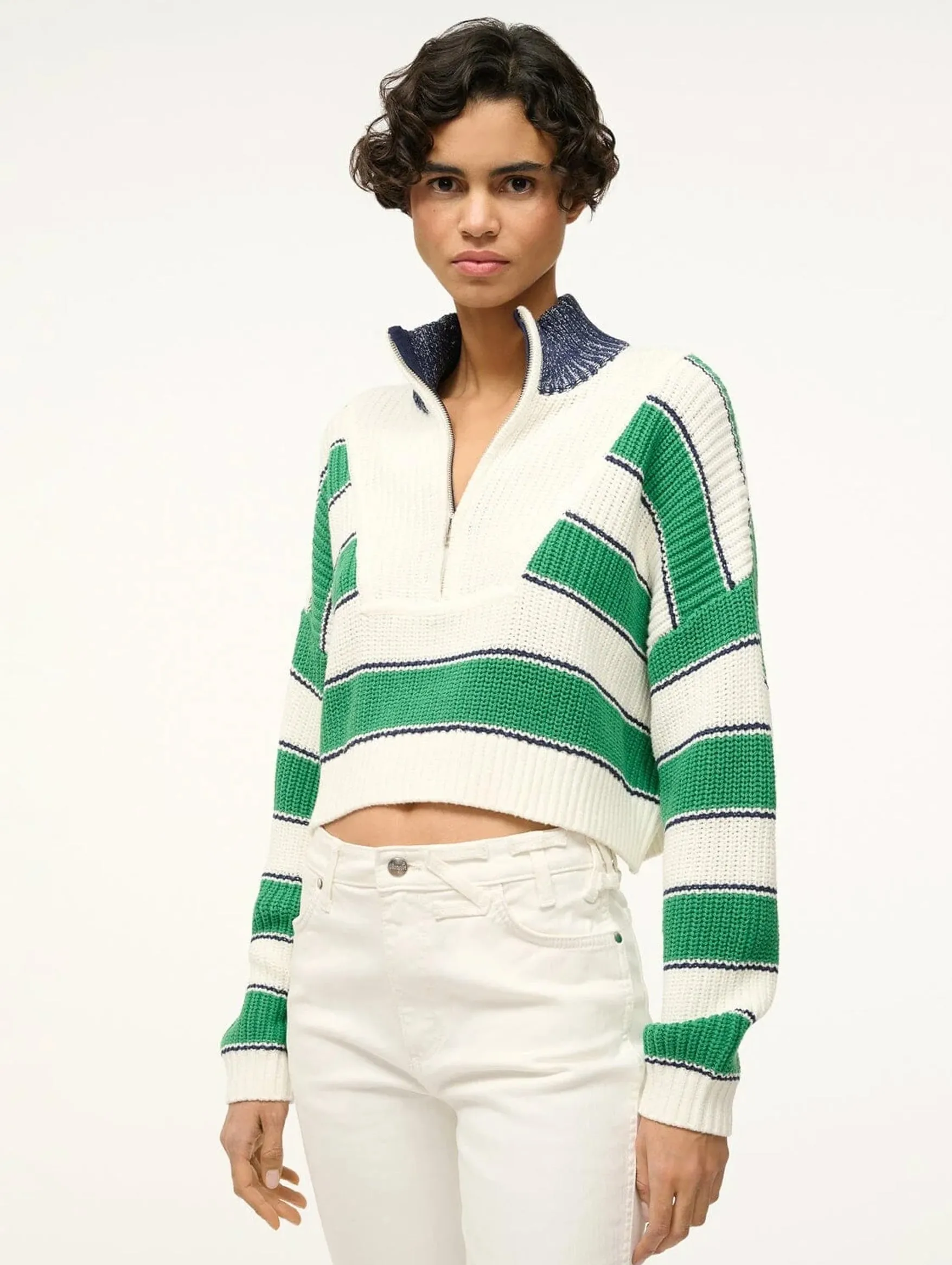 Cropped Hampton Sweater in Bungalow Stripe