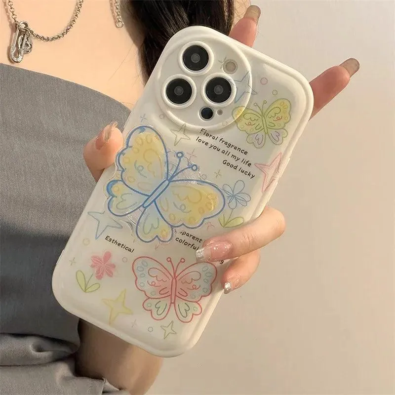 Cute Retro Butterfly Cartoon Phone Cases for iPhone 14, 13, 12, 11 Pro Max, XR, XS Max, 7, 8, and 14 Plus