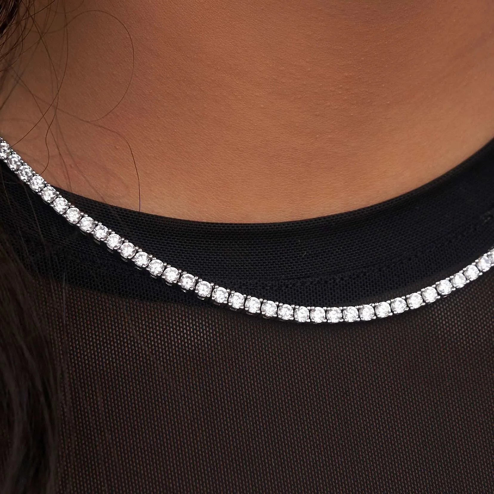 Diamond Tennis Necklace in White Gold- 3mm