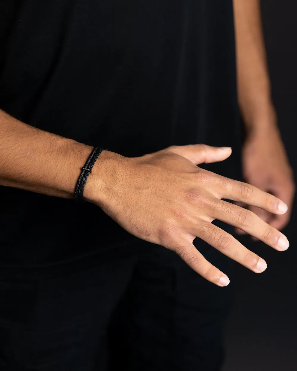 Double black Italian nappa leather bracelet with black finish