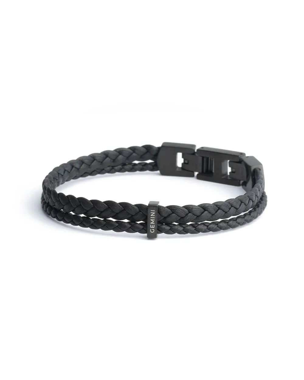 Double black Italian nappa leather bracelet with black finish