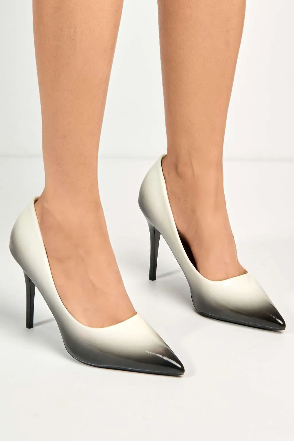 Dua Two Tone Pointed Toe Court Shoes in White