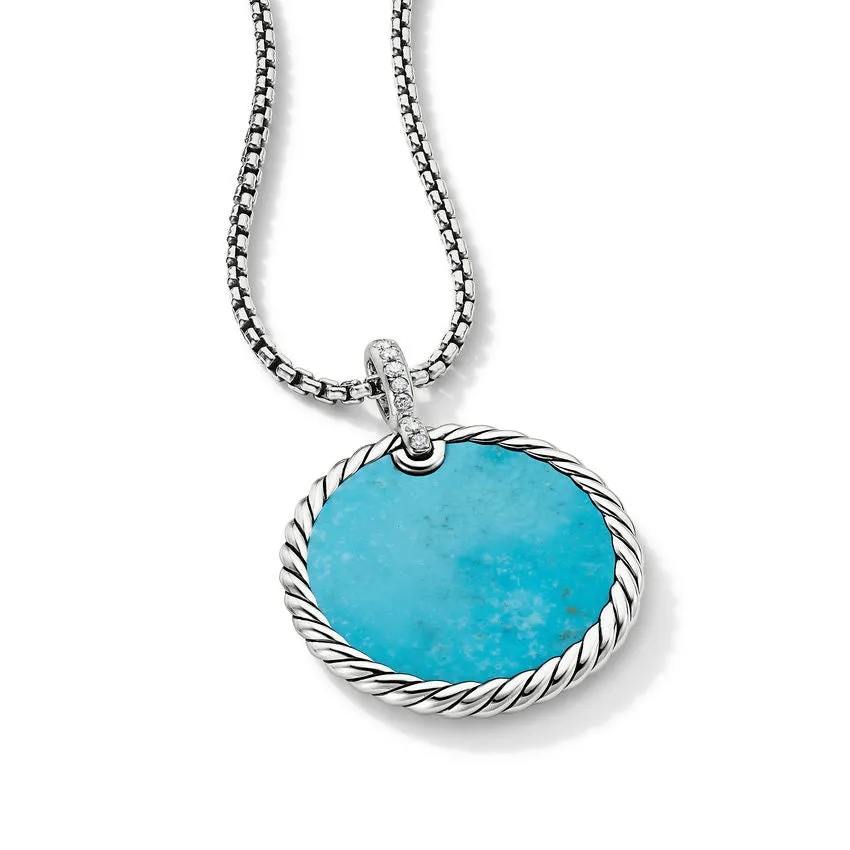 DY Elements Disc Pendant with Turquoise and Mother of Pearl and Pave Diamonds