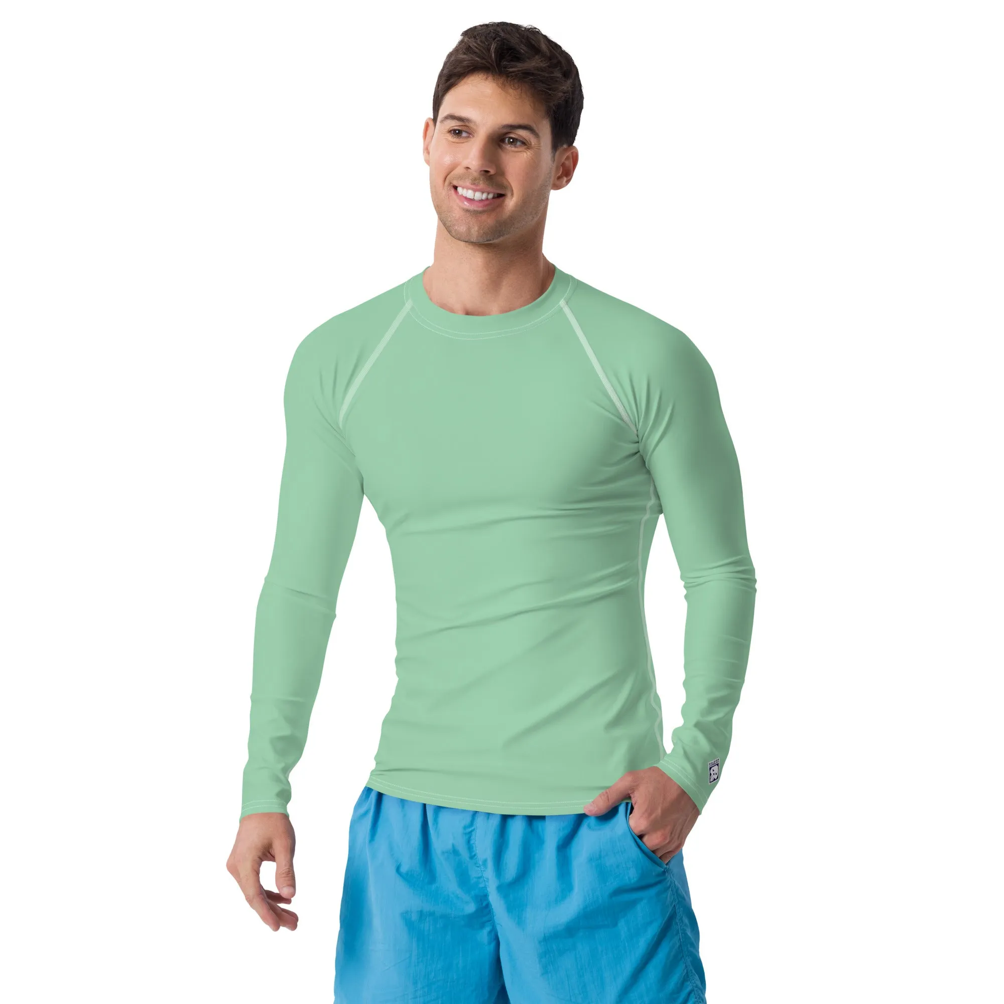 Easygoing Comfort: Men's Solid Color Long Sleeve Rash Guard - Vista Blue