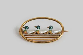 Edwardian Three Ducks Brooch