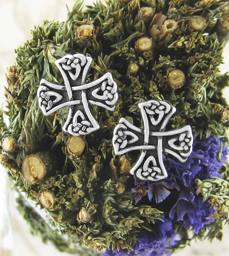 Equal-Armed Celtic Knight's Cross Stud Earrings