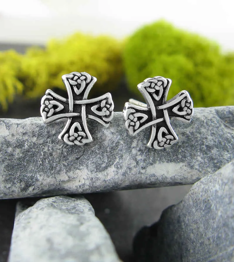 Equal-Armed Celtic Knight's Cross Stud Earrings