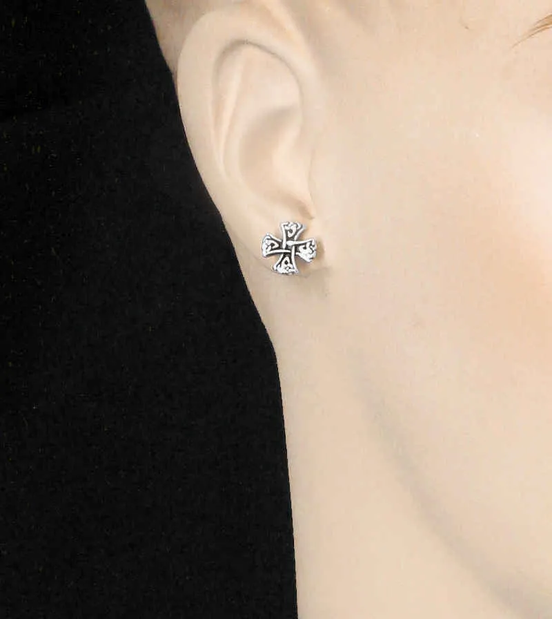 Equal-Armed Celtic Knight's Cross Stud Earrings