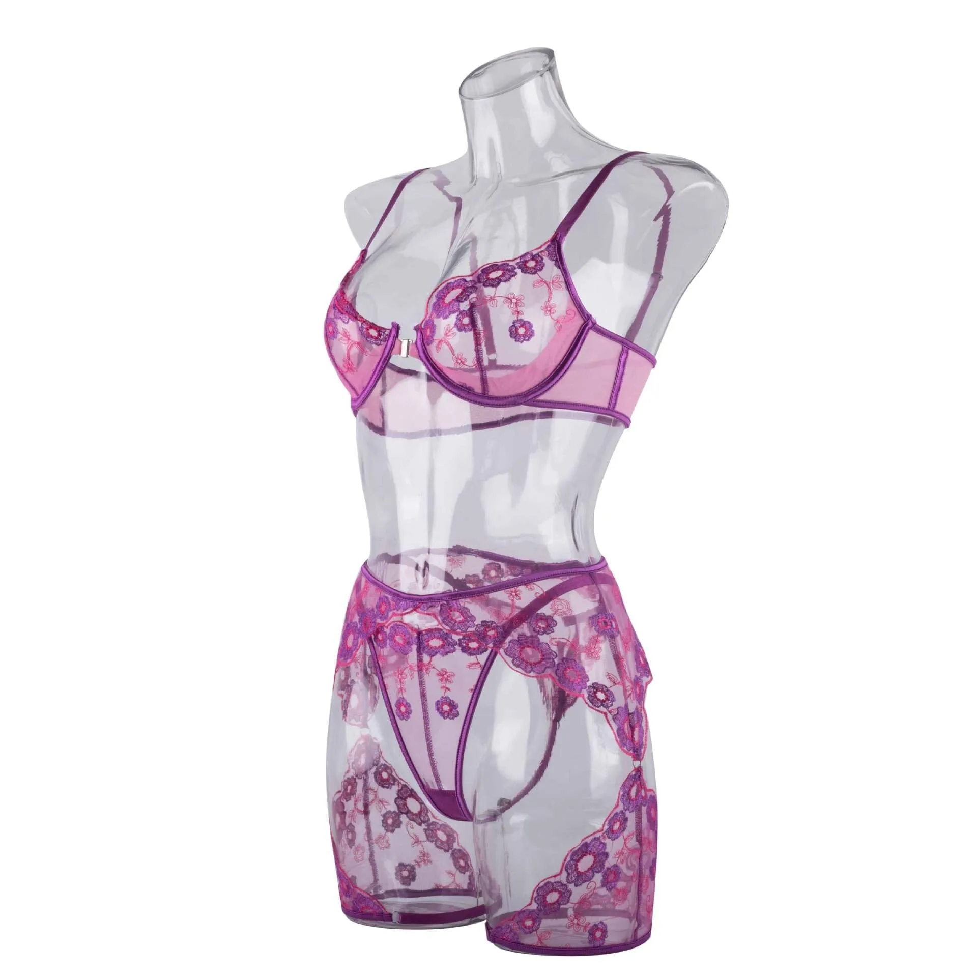 Exquisite Embroidery Lingerie Trio Set