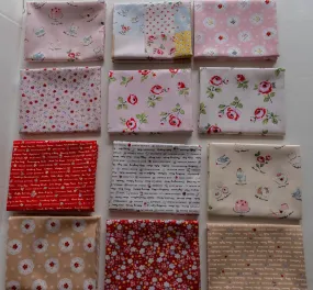 Fabric bundle of 12 Fat 1/4s (18" X 22") from My Favorite Things Collection PINK by Elea Lutz for Poppie Cotton