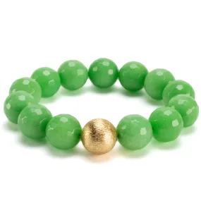 Faceted Green Color Enhanced Jade with Gold Accent Bead Gemstone Elastic Bracelet