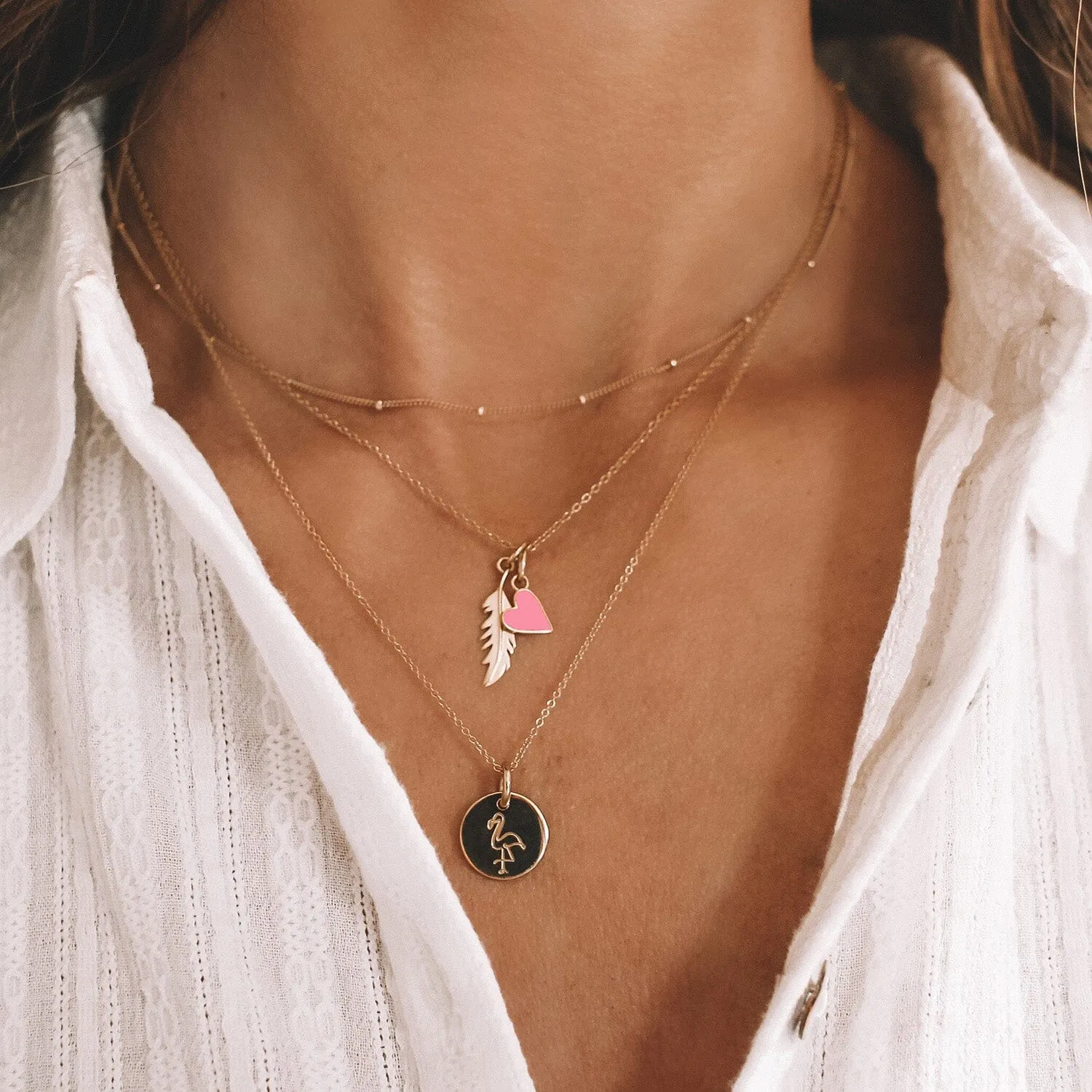 Flamingo Pink Enamel Heart Necklace by Lindsey Gurk