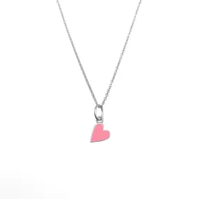 Flamingo Pink Enamel Heart Necklace by Lindsey Gurk