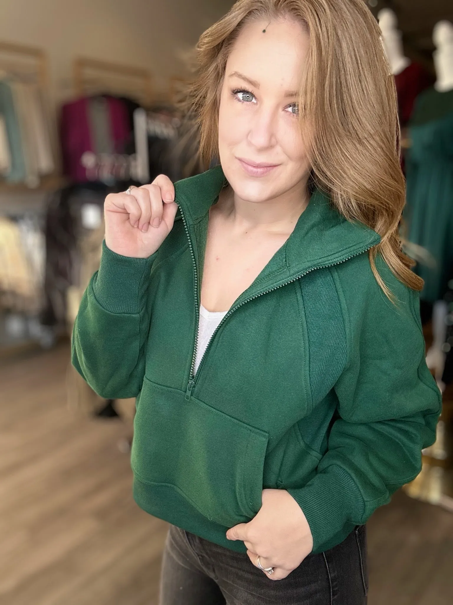 Forest Green Half Zip Sweater