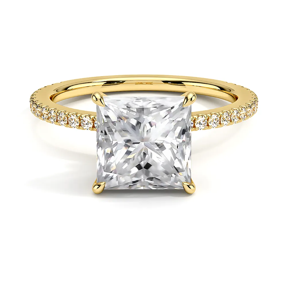 French Pavé Princess Cut Engagement Ring With Hidden Halo