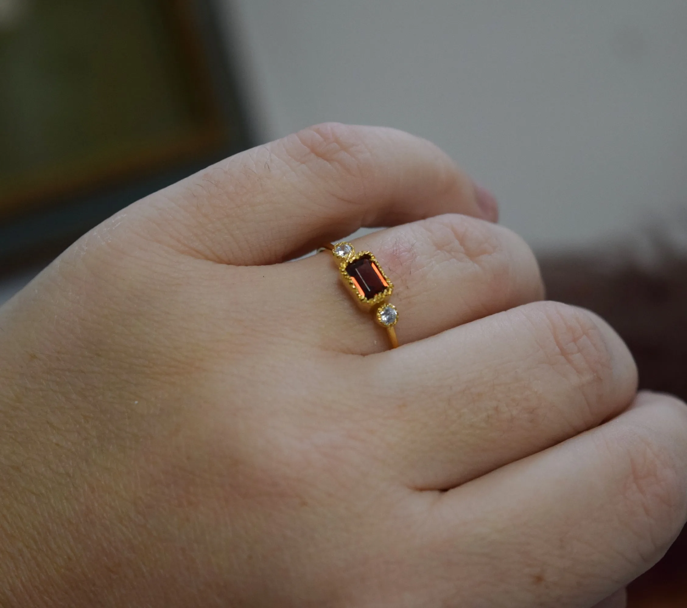 Garnet and White Topaz Vermeil Ring