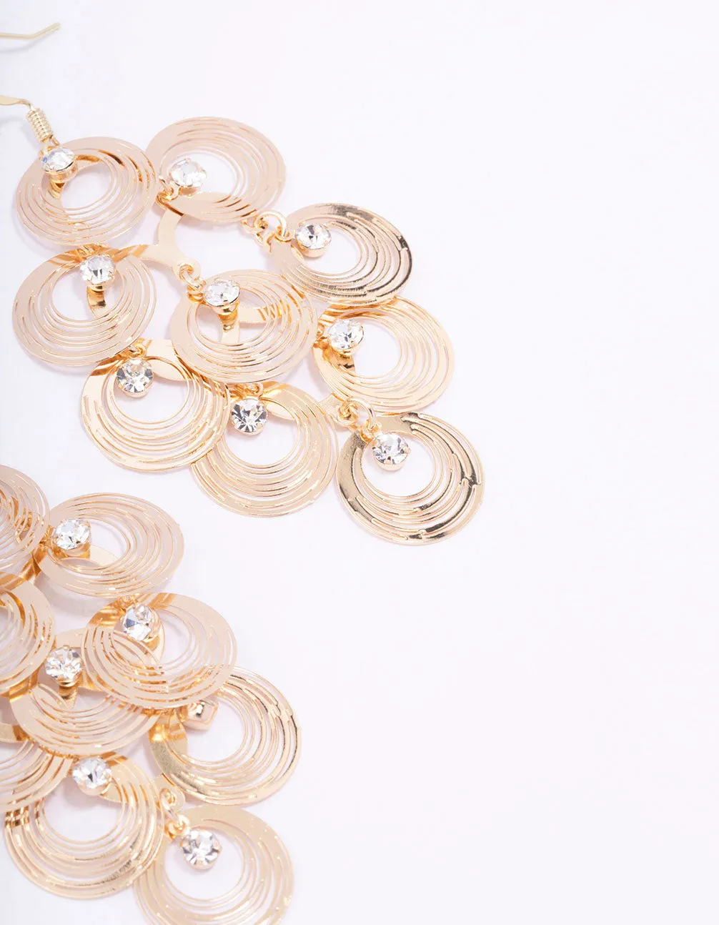 Gold Diamante Disc Drop Earrings