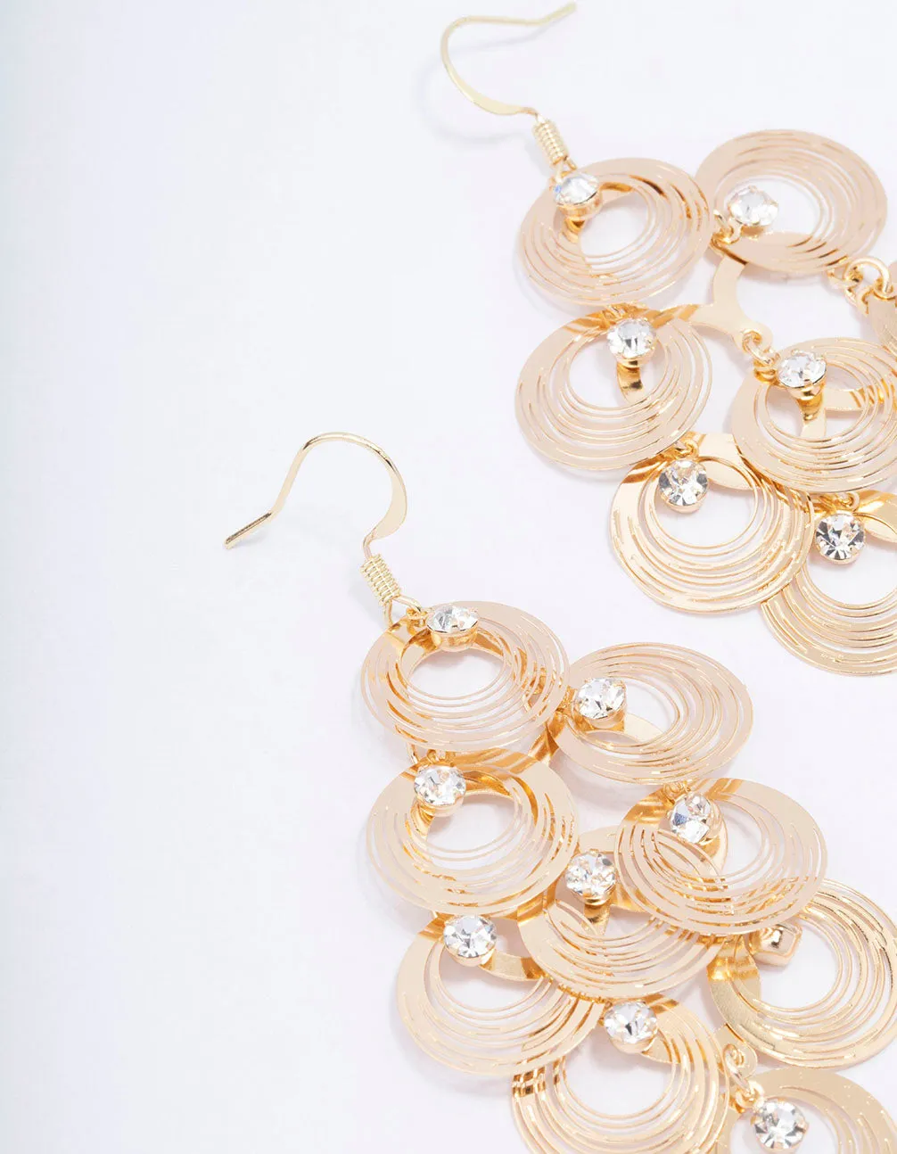 Gold Diamante Disc Drop Earrings