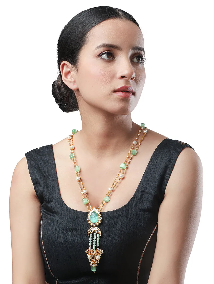 Golden, Mint Green  Agates, Kundan Polki Necklace