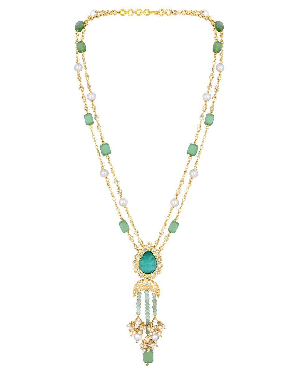 Golden, Mint Green  Agates, Kundan Polki Necklace