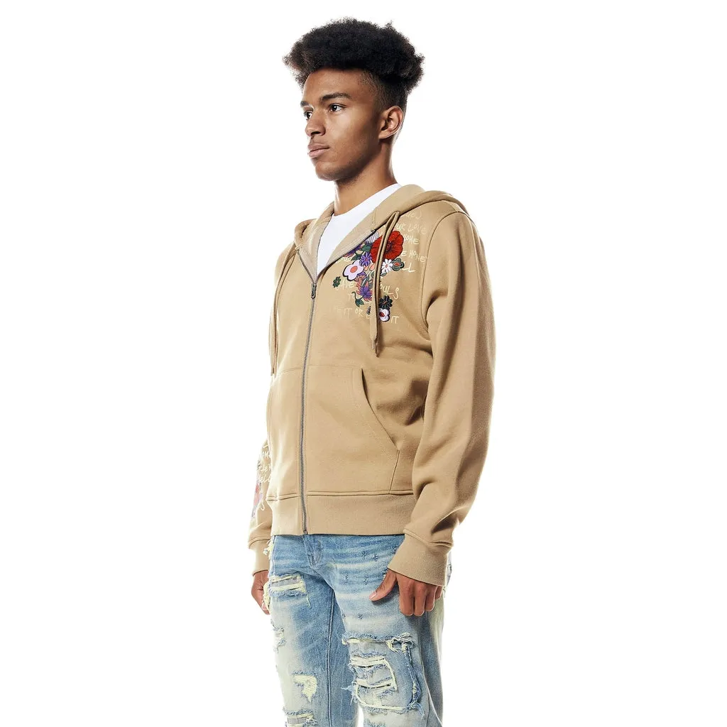 Graphic Zip Up Fleece Hoodie - Dune