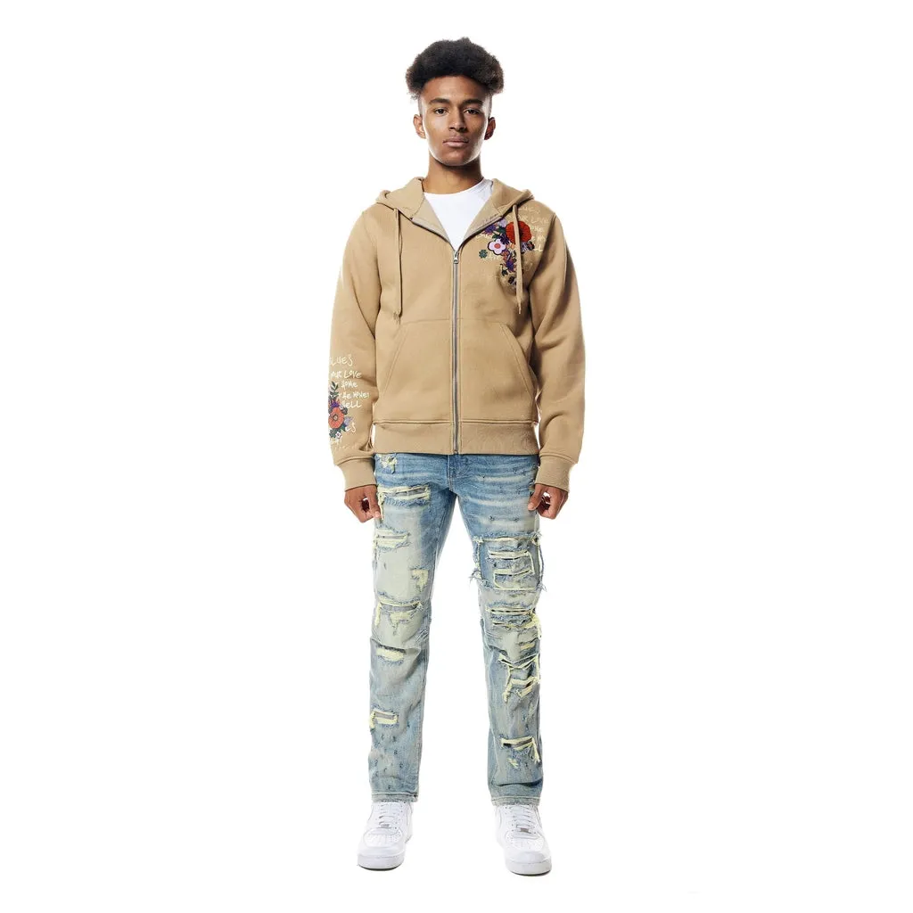 Graphic Zip Up Fleece Hoodie - Dune