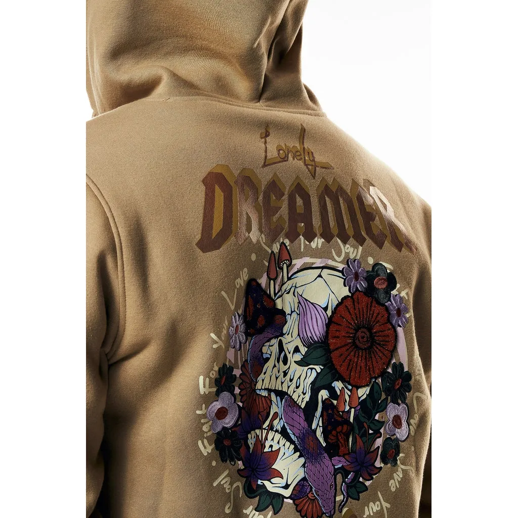 Graphic Zip Up Fleece Hoodie - Dune