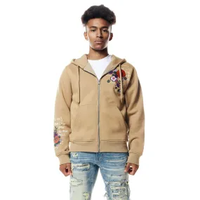 Graphic Zip Up Fleece Hoodie - Dune