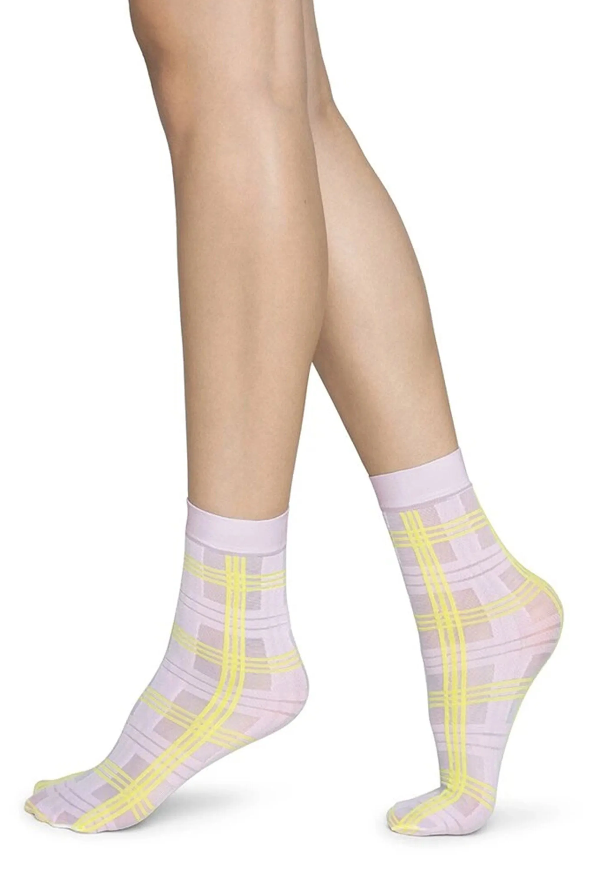 greta socks pink yellow tartan