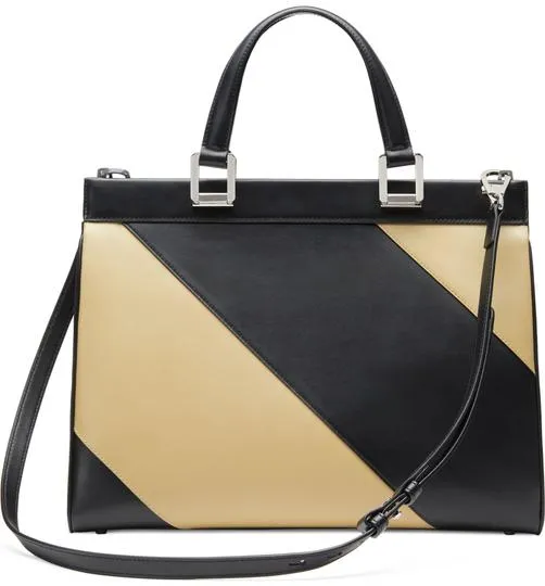 Gucci Medium Zumi Diagonal Stripe Top Handle Black Leather Shoulder Bag