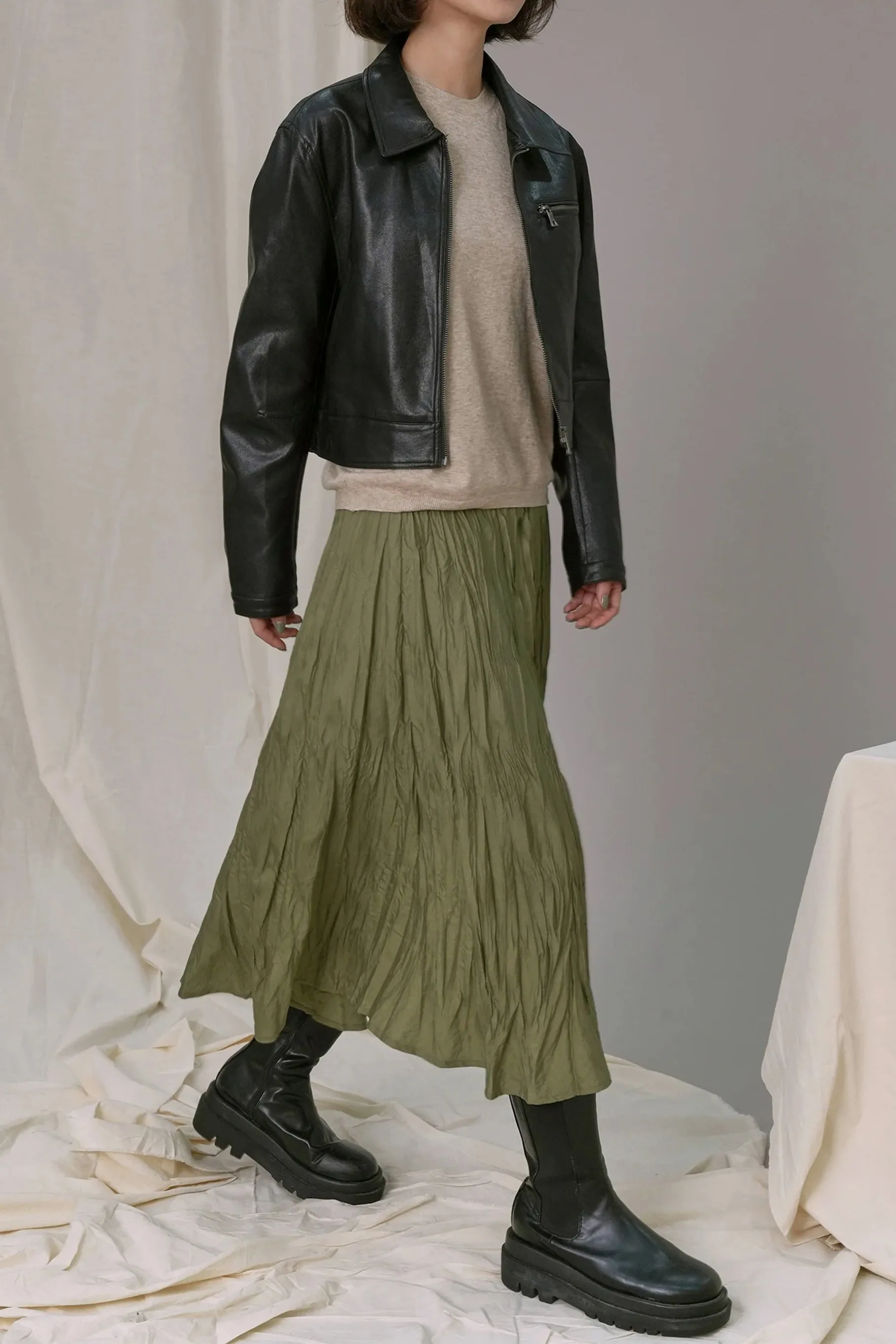 Gwen Wrinkle Skirt, Khaki