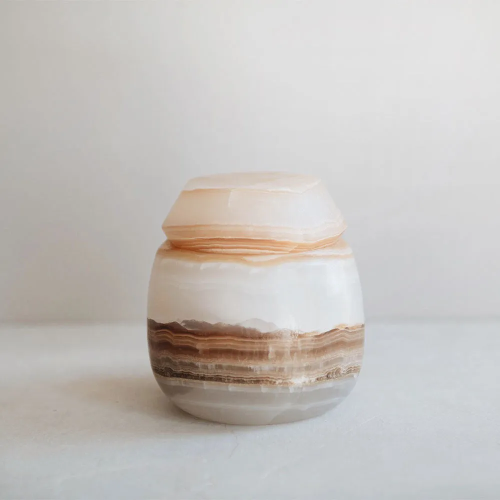 Hand-carved Amber Alabaster Canister