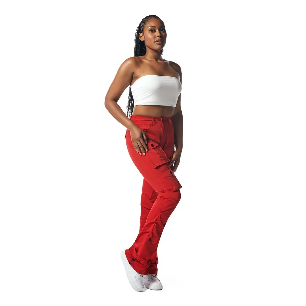 High Rise Stacked Utility Pants - True Red