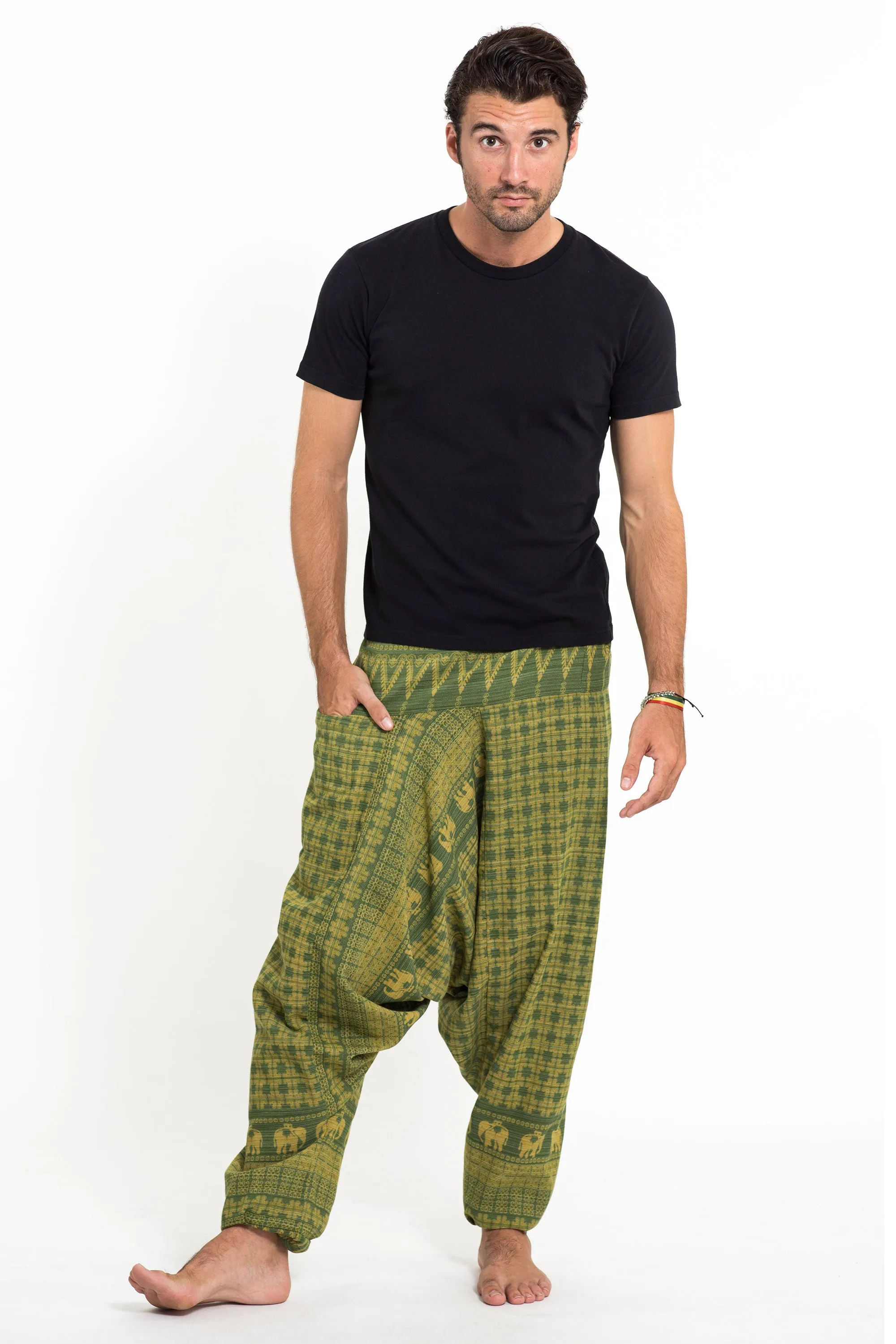 Hill Tribe Elephant Men's Elephant Pants in Green