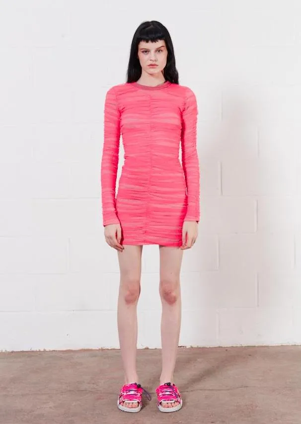 House of Holland Gathered Tulle Mini Dress (Vivid Pink)