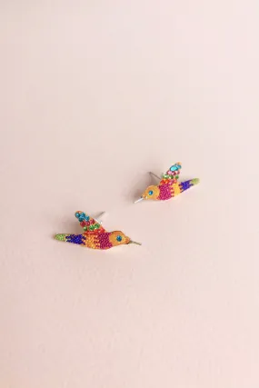 HUMMINGBIRD EARRINGS / YELLOW W MUTLI-COLORS