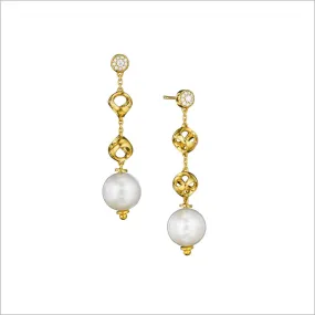 Icona Pearl & Diamond Dangle Earrings in Sterling Silver plated with 18k Gold