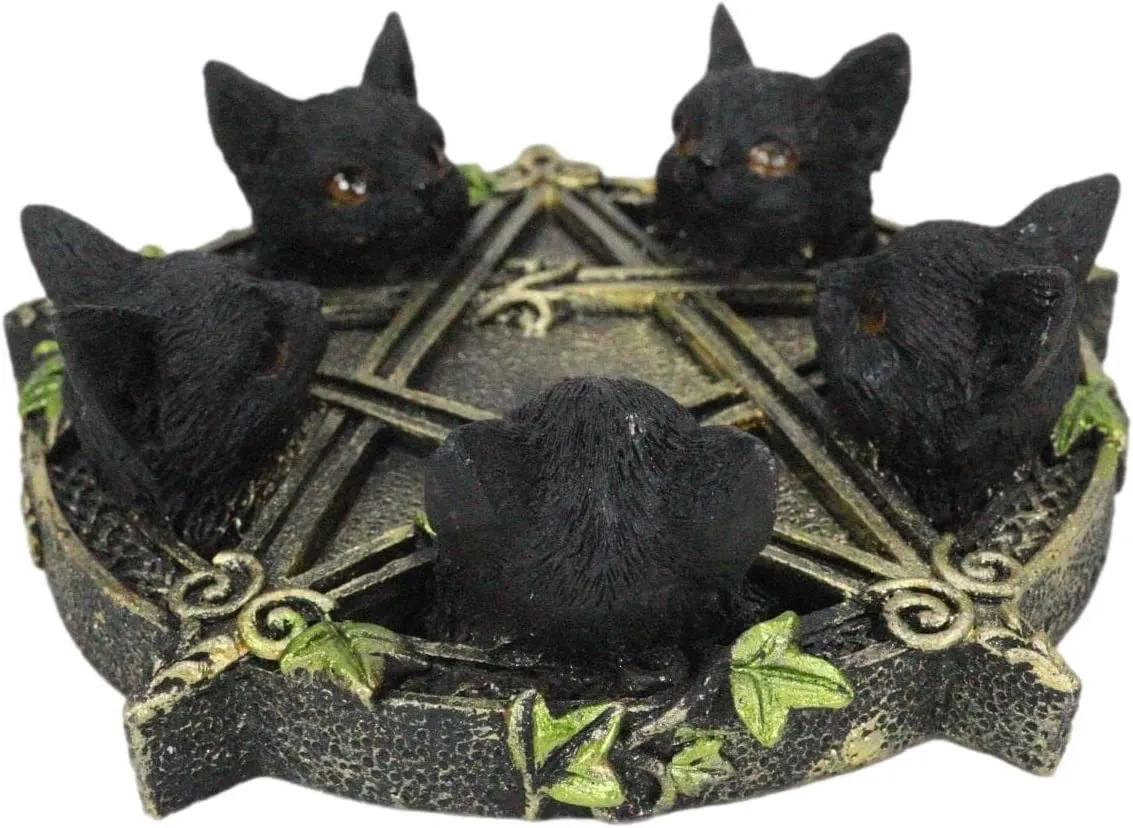 Incense Burner - Celtic Wiccan Pentagram Ivy Black Cats Witching Hour