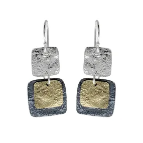 Israeli Textured Squares Mixed Metal Earrings