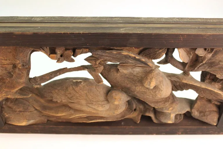 Japanese Edo Period Wood Temple Carving with Doves