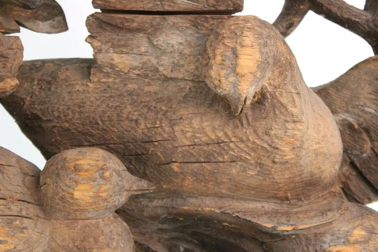 Japanese Edo Period Wood Temple Carving with Doves